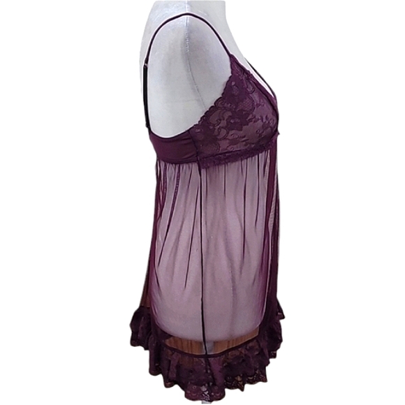 Victoria's Secret Nightie Purple Sheer Tulle Flyaway Front Cutout Back Lace Trim - Picture 7 of 10